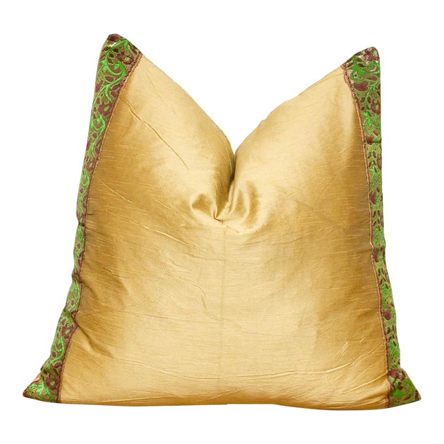 Arabian Gold Festive Silk Euro Pillow Cover For Sale