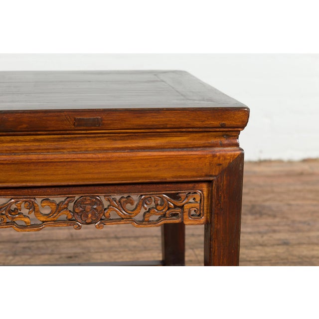 Brown Chinese Late Qing Dynasty 1900s Side Table with Carved Scrolling Apron For Sale - Image 8 of 13