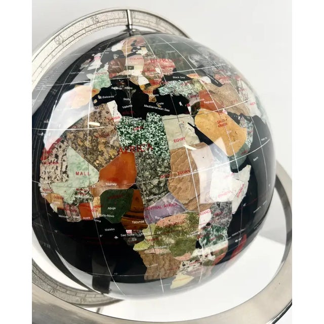 Handcrafted Semi-Precious Stone Globe on Decorative Metal Stand With Compass For Sale In New York - Image 6 of 18