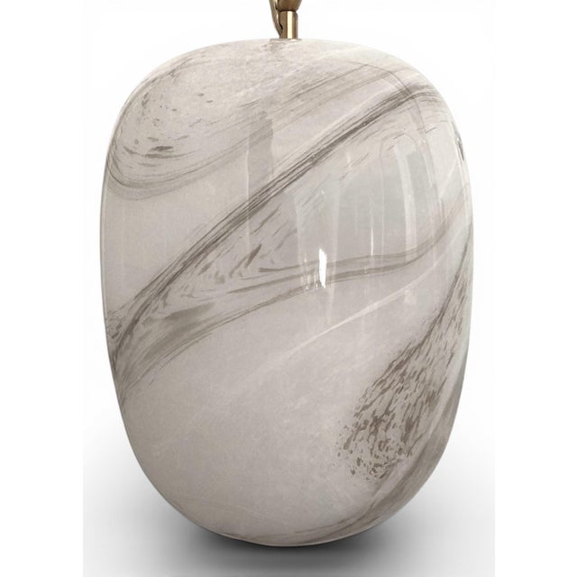 Murano Italian Handblown Faux Alabaster Glass Pendant With Brass Chain and Fittings For Sale - Image 4 of 18