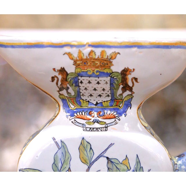 19th C. French Porquier-Beau Quimper Pitcher Vase With Coat of Arms & Bretons For Sale In Dallas - Image 6 of 14