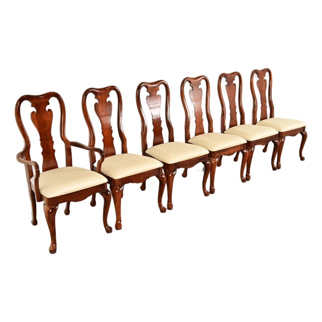 Thomasville Queen Anne Carved Solid Mahogany Dining Chairs | Set of Six For Sale