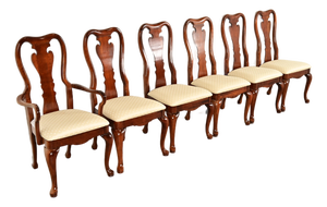 Thomasville Queen Anne Carved Solid Mahogany Dining Chairs | Set of Six