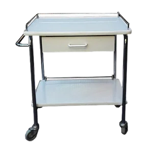 Chromed Tubular Steel Trolley with White Coated Chipboard Drawer & 2 White Formica Shelves, 1970s