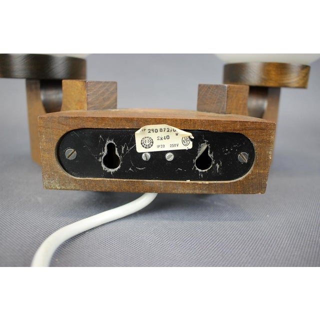 1960s Czechoslovak Wooden Wall Lamp with Glass Shades from Valasske Mezirici, 1960s For Sale - Image 5 of 14