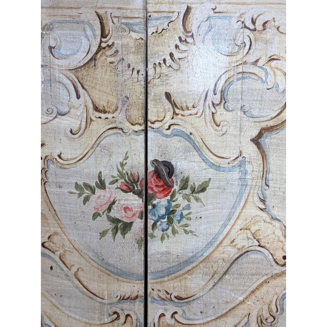 Italian Rococo Painted Serpentine Credenza With Floral Cartouches For Sale - Image 12 of 17