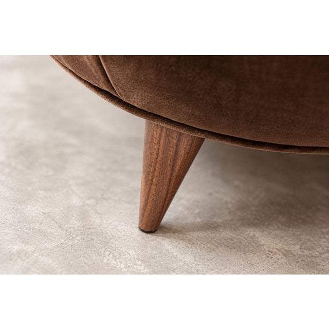 Vladimir Kagan Barrel Lounge Chairs in Brown Velvet and Walnut Legs For Sale - Image 10 of 12