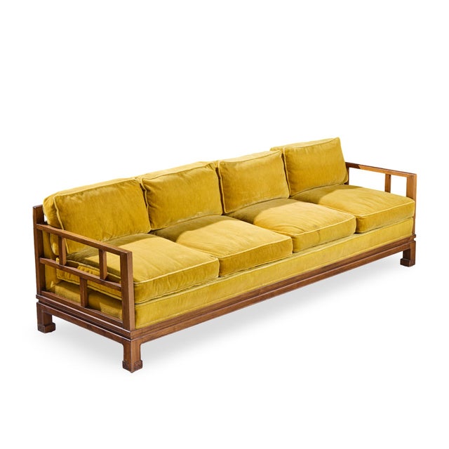 Michael Taylor for Baker Furniture Far East Collection Mid Century Walnut Sofa For Sale - Image 9 of 10