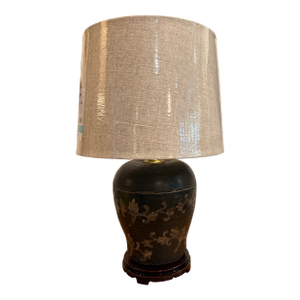 1990s Aged Brown Pottery Urn as Lamp With Decorative Carvings