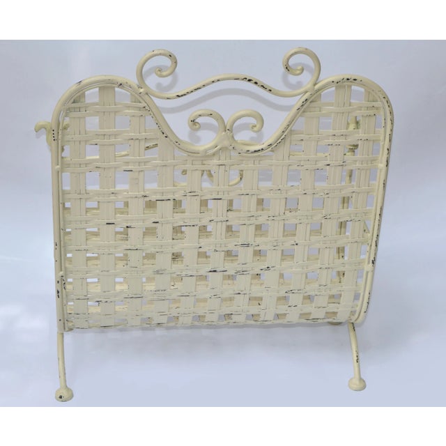 1970s Wrought Iron & Handwoven Iron Magazine Stand Champagne Shabby Chic Finish For Sale - Image 11 of 13