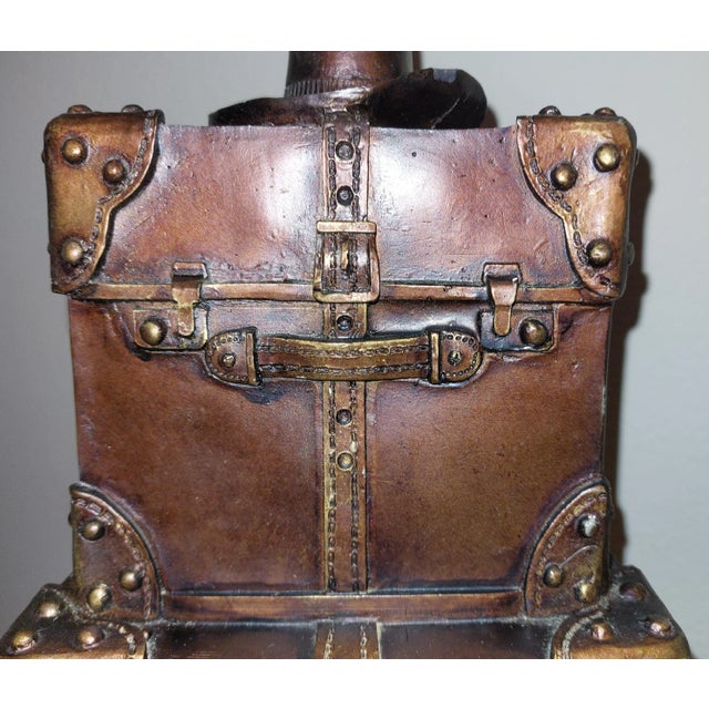 1980s Metal Table Lamps, Leather Stacked Steamer Travel Trunks with Harps and Finial - a Pair For Sale In Orlando - Image 6 of 7