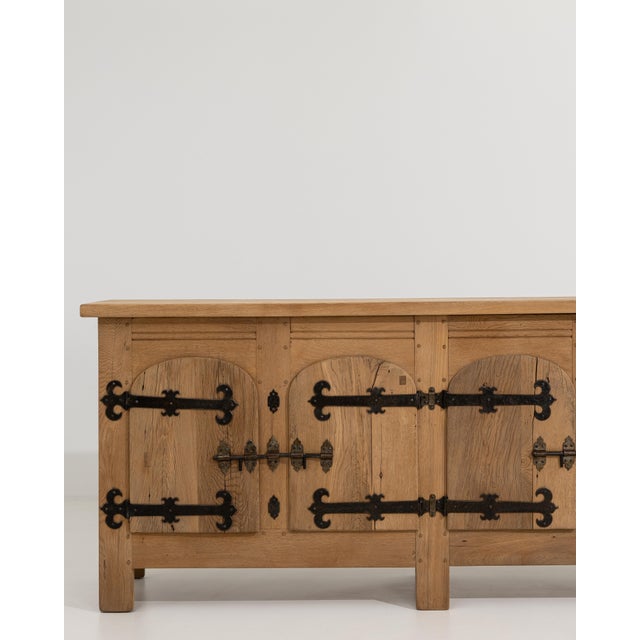 Brutalist Oak Buffet With Iron Hardware For Sale - Image 9 of 11