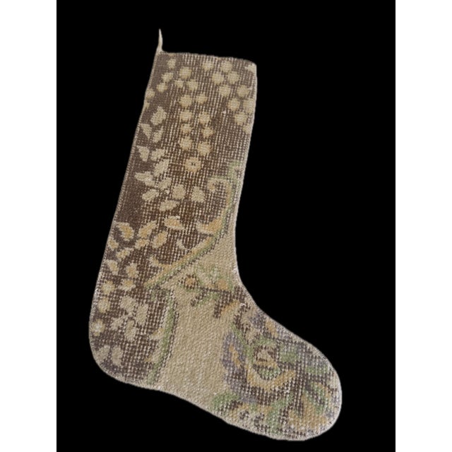 Chocolate Brown Zigzag Vintage Kilim Christmas Stocking, Wool With Olive Toe, 12.6 X 18.5 in – One of a Kind Decor For Sale - Image 6 of 10