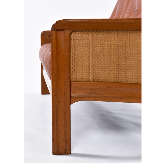 Danish Modern Teak Sofa With Caned Sides Restored in New Leather For Sale - Image 10 of 16