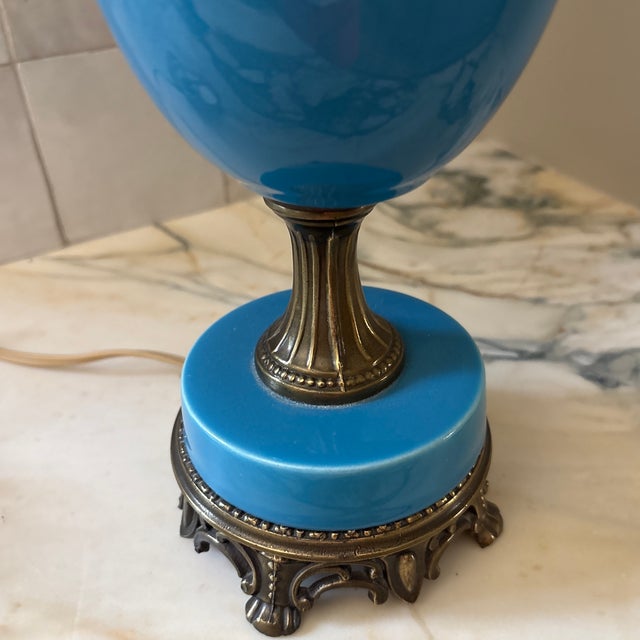 1950s French Style Blue Porcelain Table Lamp For Sale - Image 4 of 12