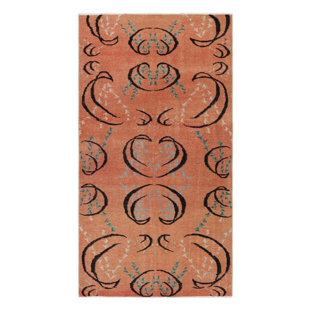 Vintage Zeki Müren Rug in Peach With Colorful Geometric Patterns From Rug & Kilim For Sale