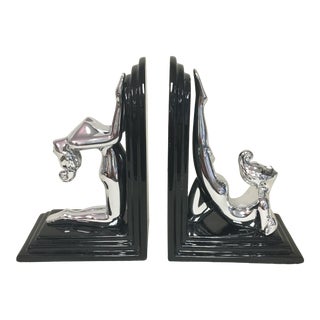 Fitz & Floyd Art Deco Silver Nudes Bookends - a Pair For Sale