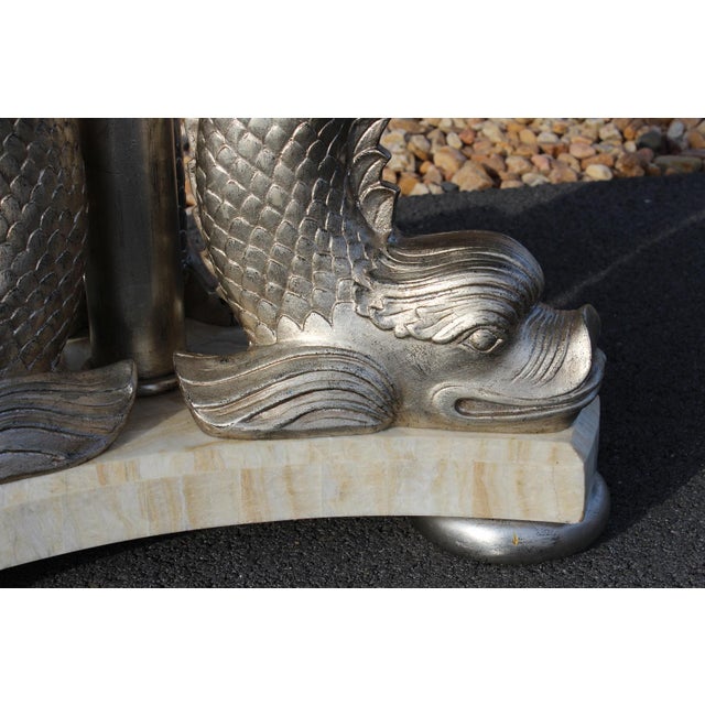Wood Maitland-Smith Silver Giltwood Dolphin Table For Sale - Image 7 of 18