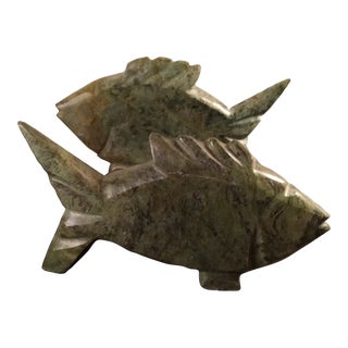 1990s Pair of Solid Variegated Marble Carved Fish Figurines For Sale