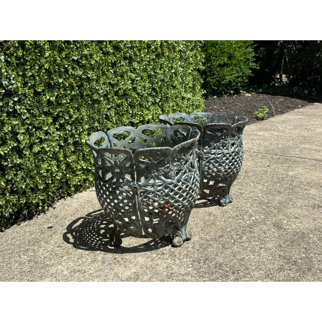 Matching Pair of Antique Victorian Cast Iron Reticulated/Lacework Planters For Sale - Image 18 of 18