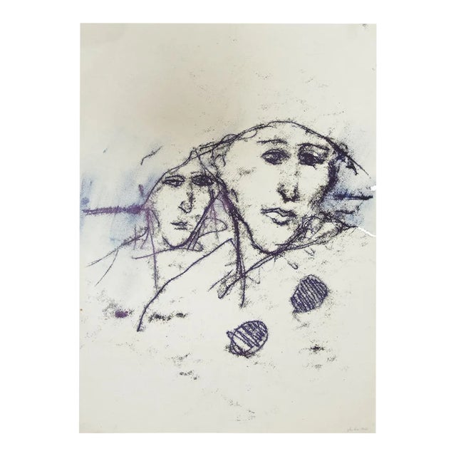 Unknown - the Couple - Original Monotype - 1985 For Sale