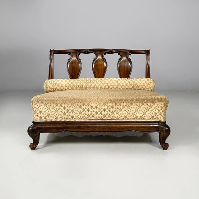 Italian late 19th-century style armchairs in wood and beige fabric, 1930s Pair of armchairs with rectangular seats,...