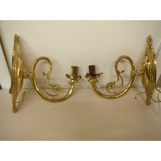 Vintage Brass Electric Wall Sconces - Pair For Sale In Minneapolis - Image 6 of 8