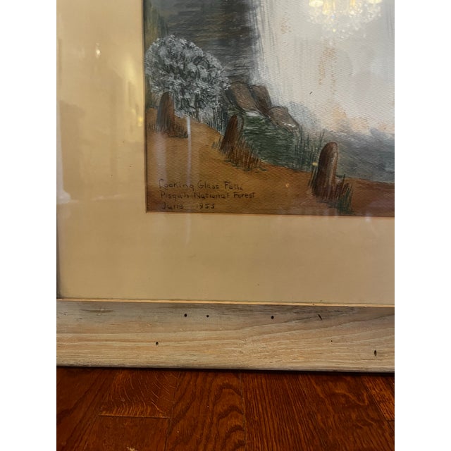 Light Gray 1953 Water Color Landscape of Looking Glass Falls Pisgah National Forest Nc . By w.k Lewis For Sale - Image 8 of 11