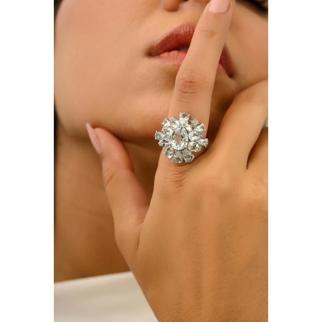 Not Yet Made - Made To Order 14k Gold Natural Aquamarine Vintage Cocktail Ring Size 5 For Sale - Image 5 of 14