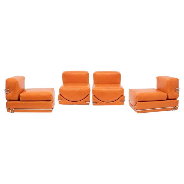 Metal Modular Leather Armchairs by INSA, 1970s, Set of 4 For Sale - Image 7 of 7