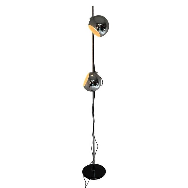 Space Age Mid-Century Modern Floor Lamp with 2 Chrome Shades from Gepo For Sale - Image 4 of 9