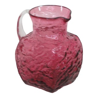 Pilgrim Glass Cranberry Pink Pebbled Rippled Small Pitcher For Sale