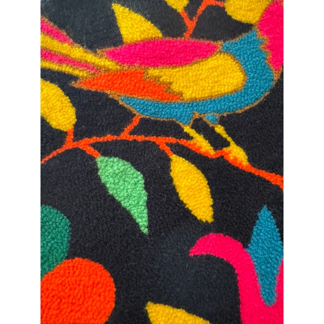 Vintage Round Hooked Textile Wall Hanging, 31” Folk Art Birds and Floral Motif For Sale - Image 4 of 8