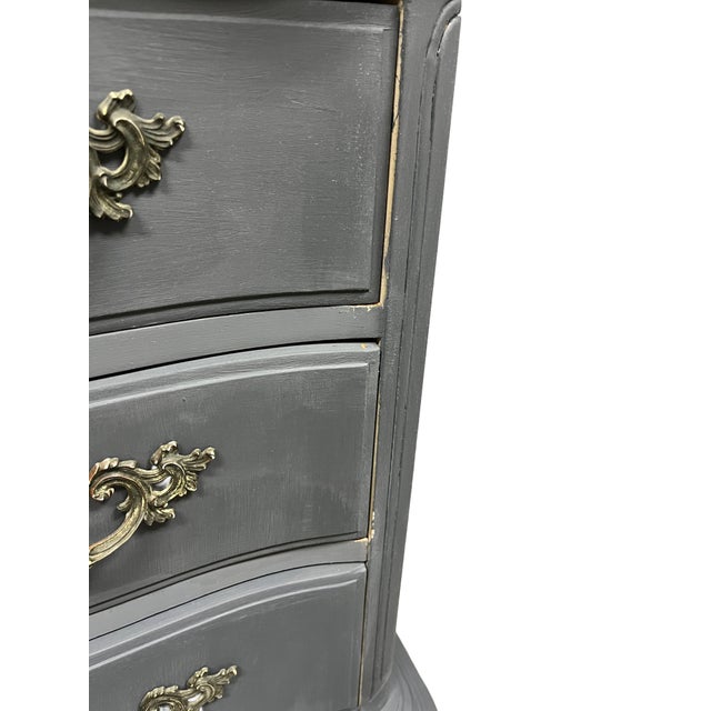 1970s Vintage Tall 6 Drawer Dresser Painted Deep Gray French Hardware Natural Wood Top For Sale - Image 5 of 12