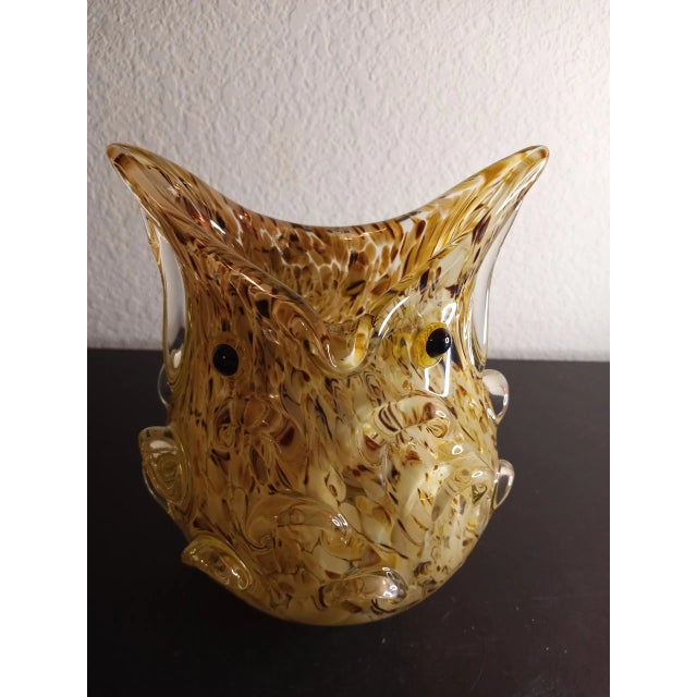 This is an Art Glass Speckled 7" Owl Face Vase. Procured at auction BOX 17