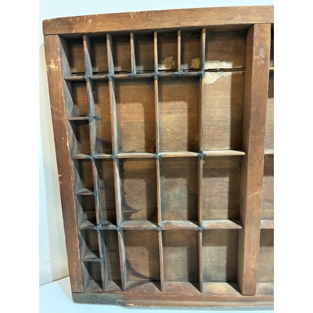 Large Antique Wooden Printer’s Type Case – Letterpress Drawer Wall Display Shelf c.1900 For Sale - Image 9 of 12
