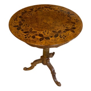 Biedermeier Side Table with Inlaid Flower Stand For Sale