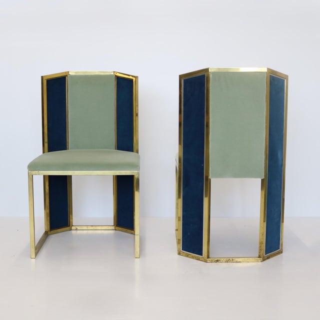 Set of Six Hollywood Regency Style Side Chairs with Brass Frames For Sale - Image 4 of 6