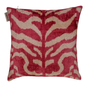 Contemporary Handmade Velvet Tiger Print Throw Pillow & Down Feather Insert