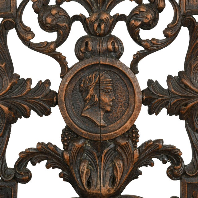 Red Antique Pair of Carved Walnut Jacobean Revival Throne Chairs With Red Leather Seats For Sale - Image 8 of 16