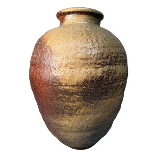Large Shigaraki Tsubo Monumental Floor Vase, 1940s For Sale
