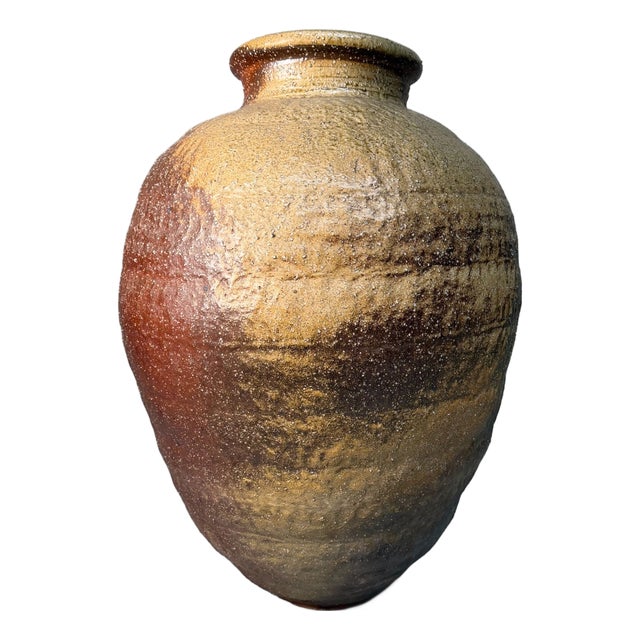 Large Shigaraki Tsubo Monumental Floor Vase, 1940s For Sale