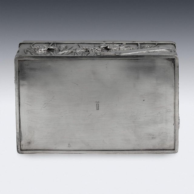 Antique Meiji Japanese Silver Iris Flower Cigar Box by Zuan, 1900 For Sale - Image 10 of 18