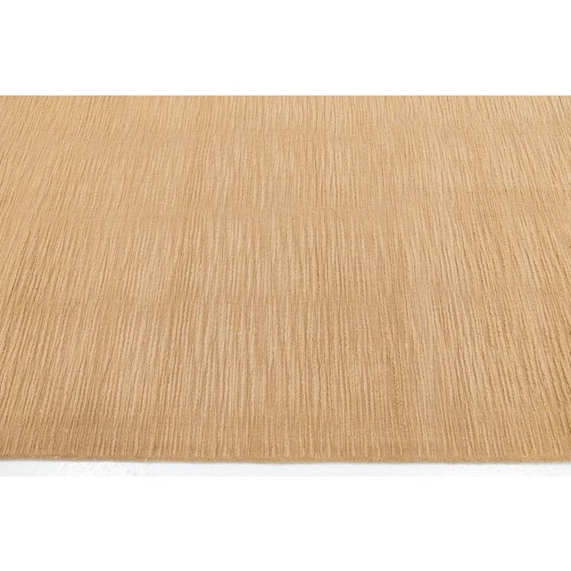 Modern Minimalist Hand-Knotted Ribbed Wool Area Rug in Warm Sand For Sale - Image 4 of 12