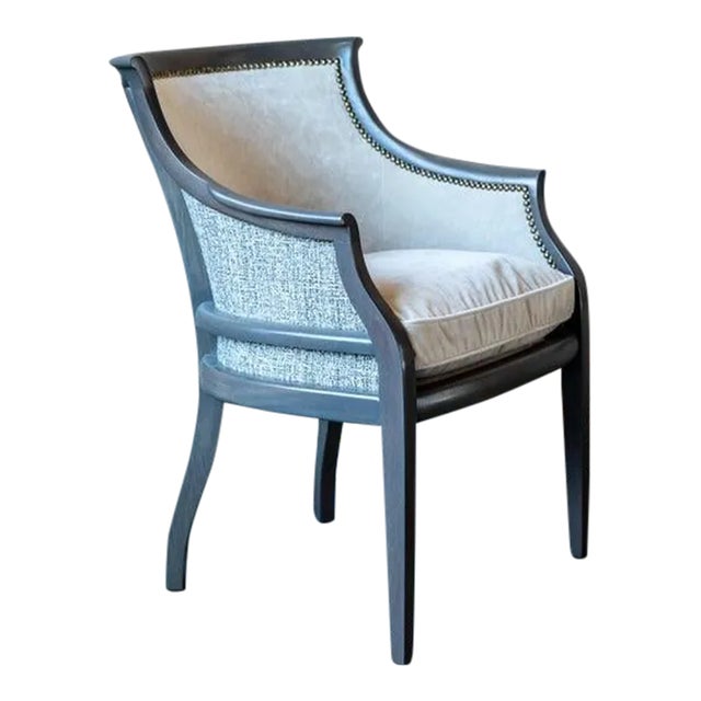 Mid-Century Gray Lounge Chair With Nailhead Trim For Sale