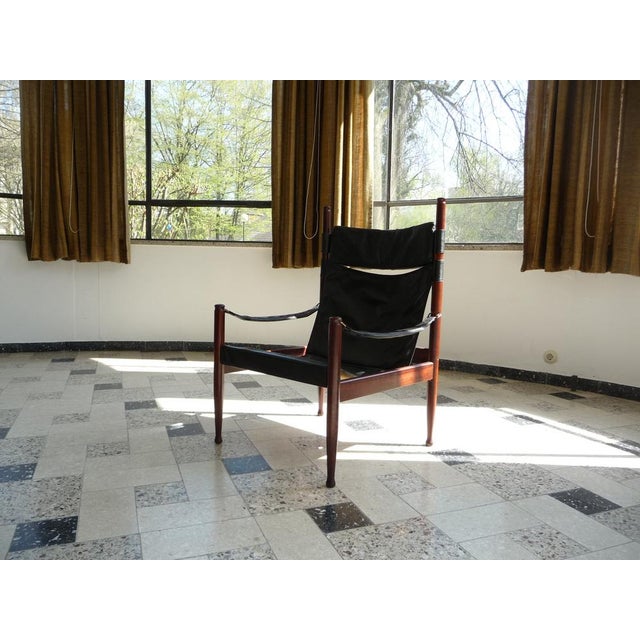 Danish Leather High Back Safari Armchair by Erik Wørts for Niels Eilersen, 1960s For Sale - Image 6 of 17