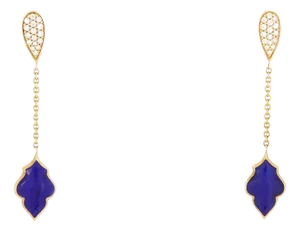 Kabana 14k Yellow Gold Diamond Lapis Leaf Drop Dangle Earrings, 2 Pieces