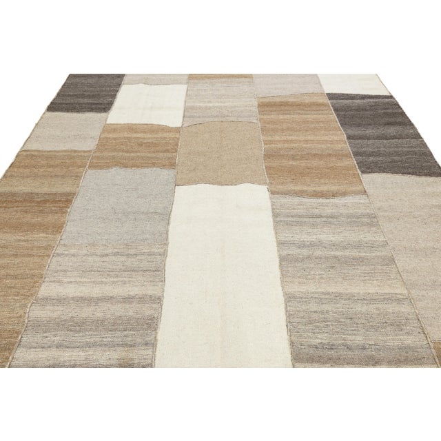 Contemporary Minimalist Neutral Patchwork Wool Kilim Rug Wabi-Sabi Handmade For Sale - Image 10 of 12