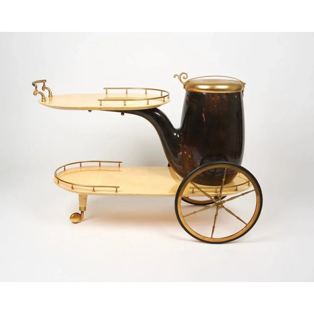 Serving Bar Cart in Goatskin and Brass by Aldo Tura, Italy, 1960s For Sale - Image 14 of 18