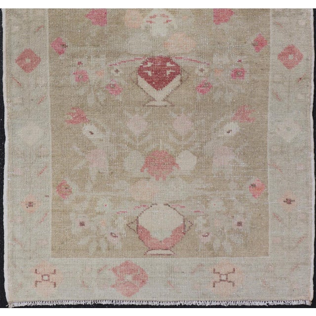 Vintage Turkish Oushak in Colorful Floral Designs Set on Sand-Green Field 2'8" X 4'9" For Sale In Atlanta - Image 6 of 10